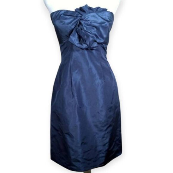 J.CREW NAVY SILK GREEN/BLUE STRAPLESS DRESS SZ.6 EUC. - Picture 1 of 6